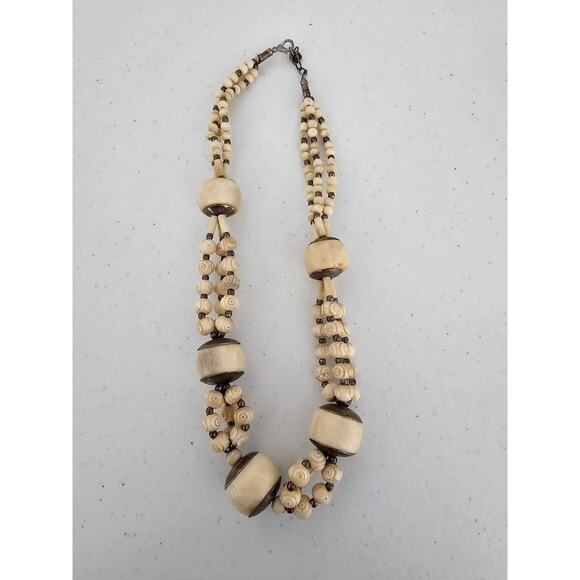 Vintage Mid Century Multi Strand Statement Piece Neckace Cream Mod Beautiful - Picture 3 of 4